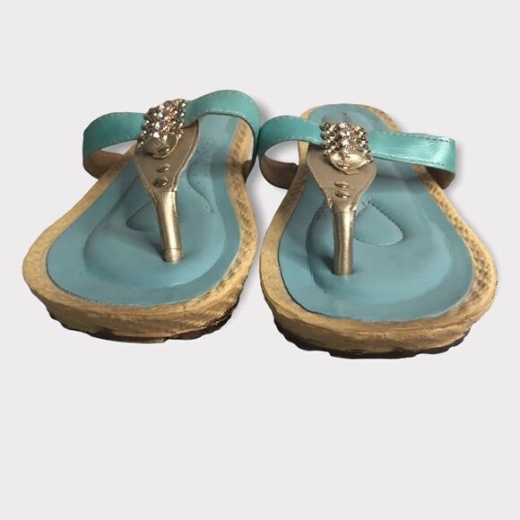 Reindeer Womens‎ Low Wedge Turquoise Sandals,Embellished slip On - Picture 7 of 10